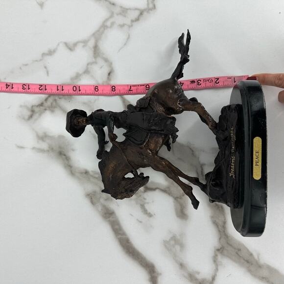 PEACE Cowboy Remington Horse Bronze Sculpture Figurine Statue Animal Figure Art - Picture 7 of 9